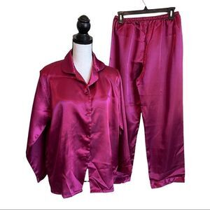 Silky Two Piece Pajama Set in Cranberry - Size Large